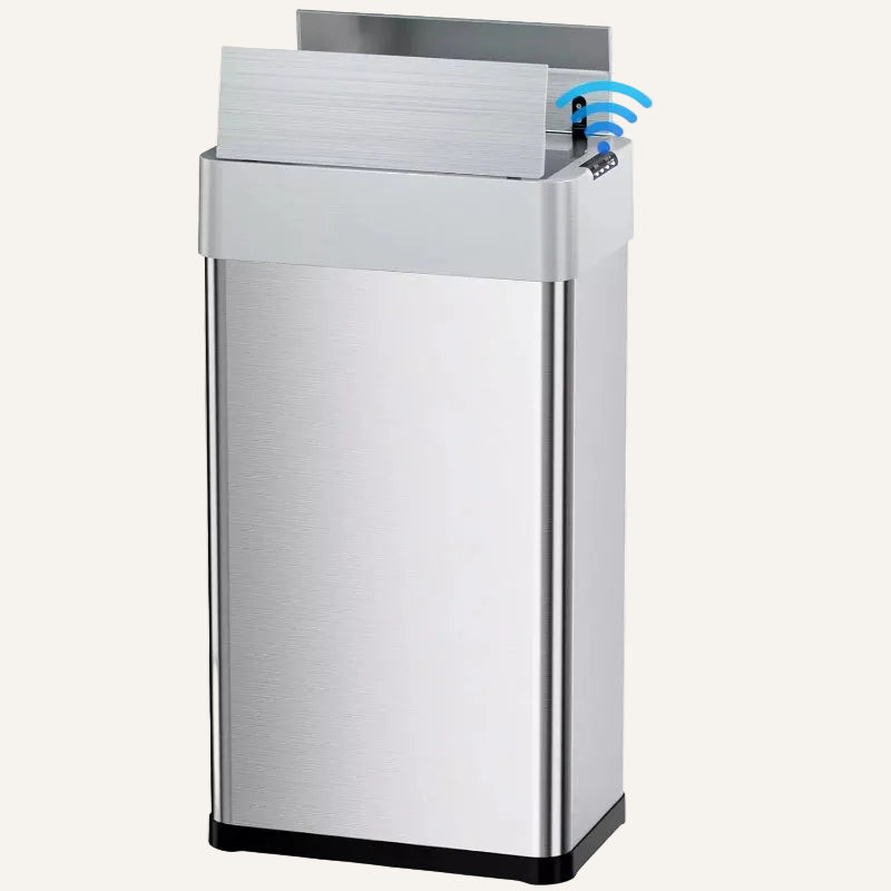 Poubelle automatique cuisine argentée double couvercle