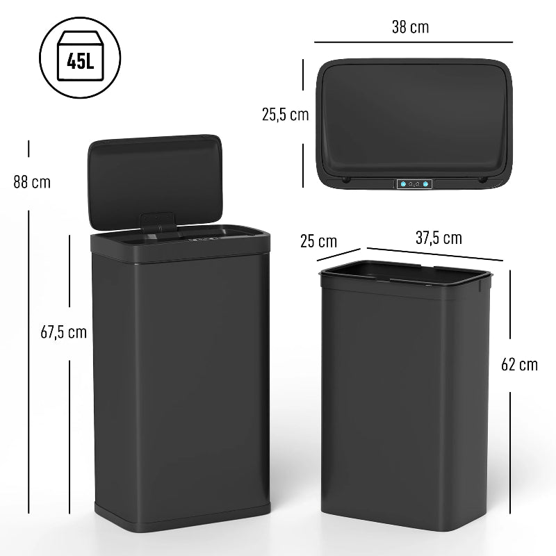 DImension de la Poubelle automatique noire 45L