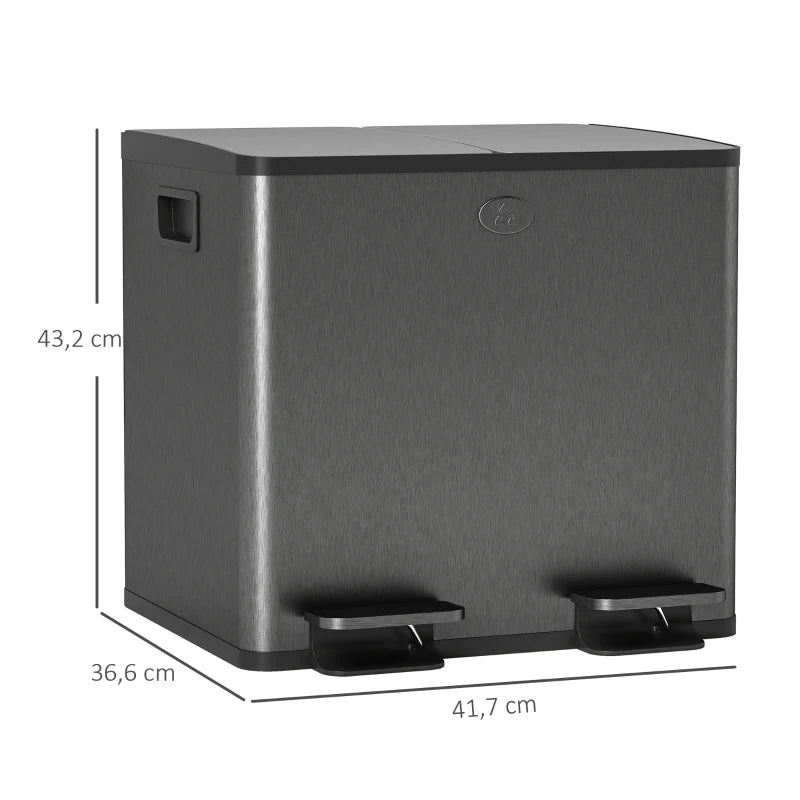 Dimension de la Poubelle double compartiment 2x15L noire
