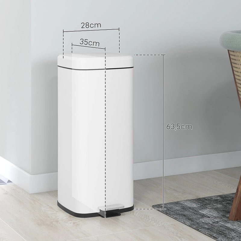 Dimension de la Poubelle à pedale en metal blanche 30L