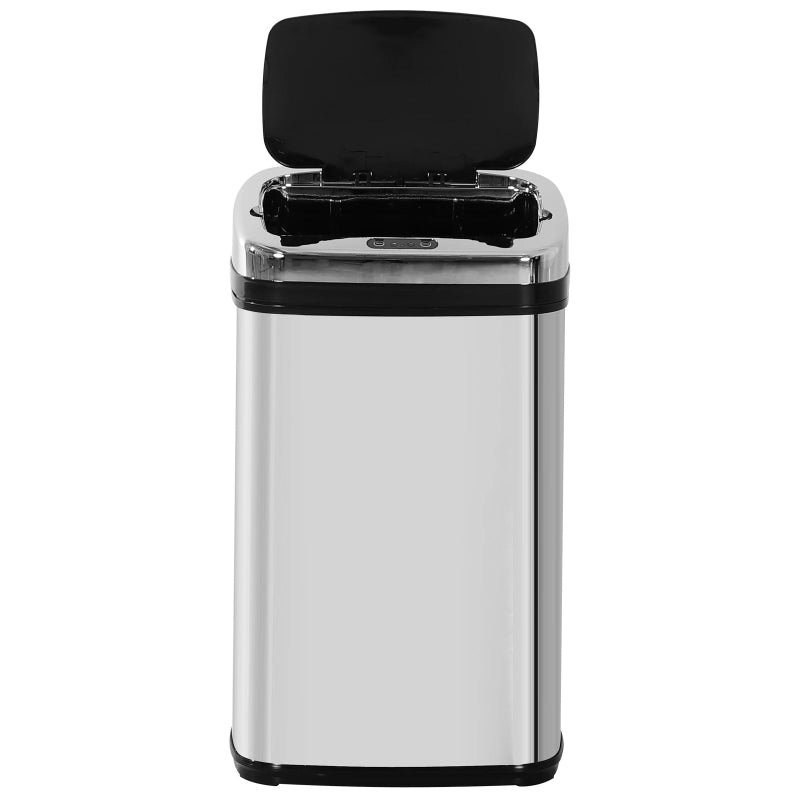 Poubelle automatique argentée en inox 30L de face
