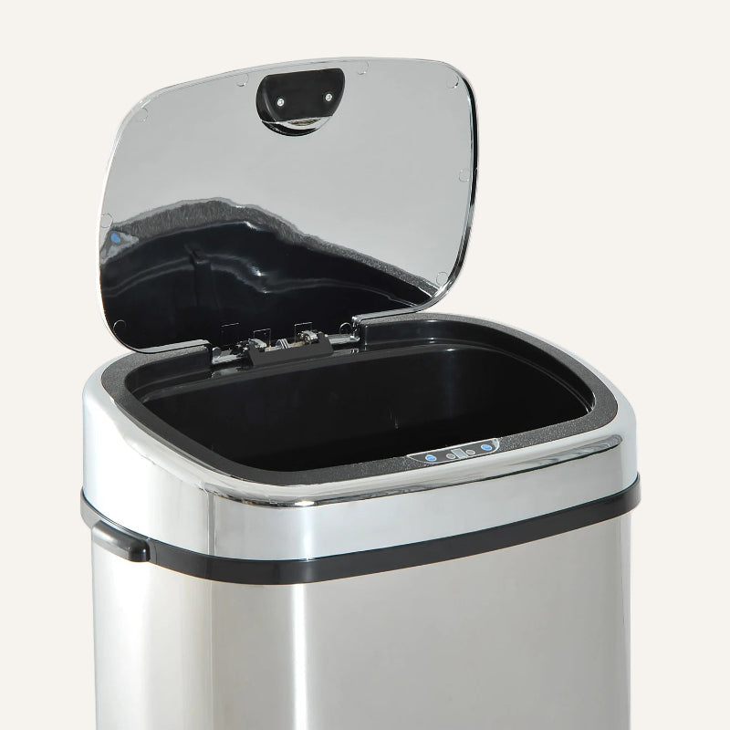 Plan sur le couvercle ouvert de la Poubelle automatique blanche 68L