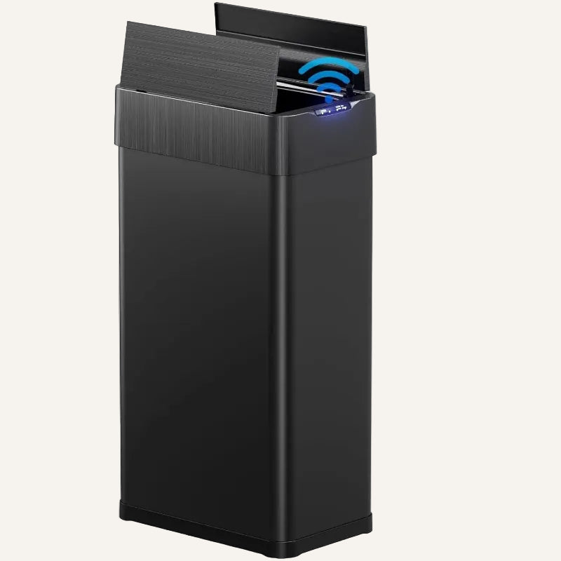 Poubelle automatique cuisine noire double couvercle