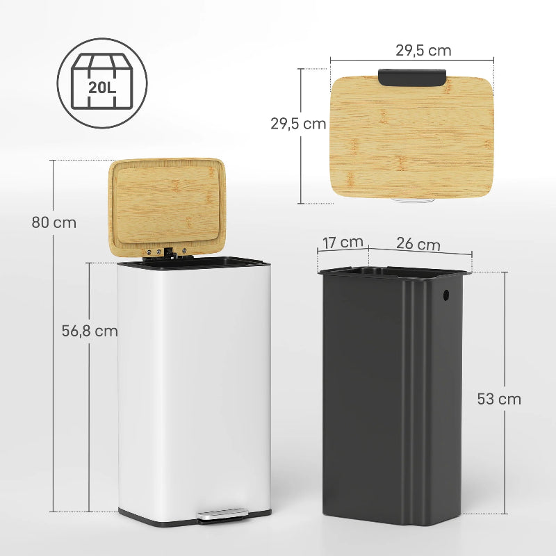 Dimension de la Poubelle blanche naturelle 20L