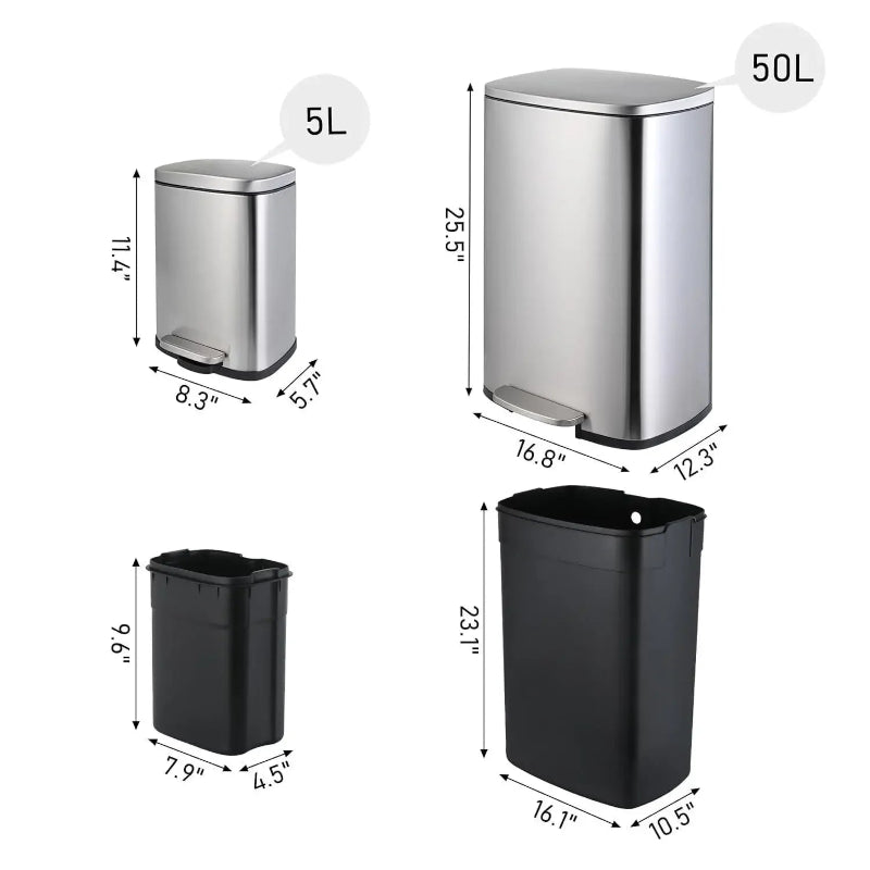 Dimension de la Poubelle de cuisine 50L + 5L en inox