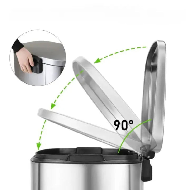 Poubelle de cuisine 50L + 5L en inox ouverture 90°