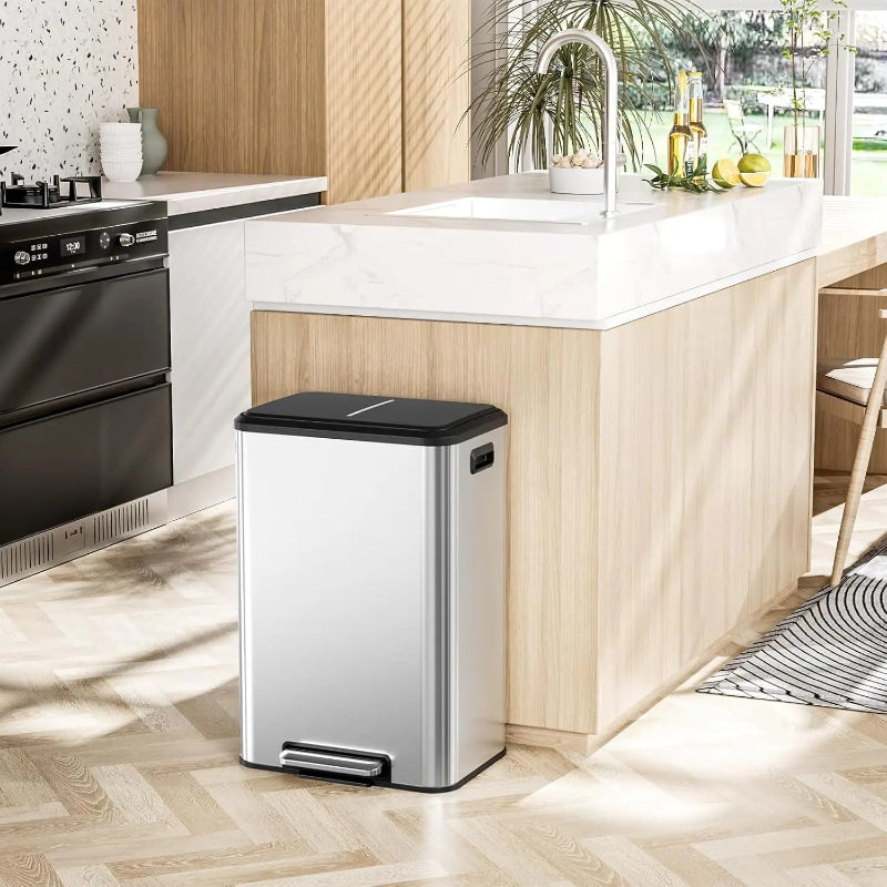 Poubelle de cuisine argentee 40L