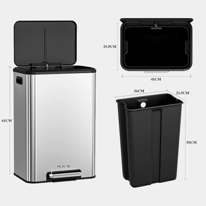 Dimension de la Poubelle de cuisine argentee 40L