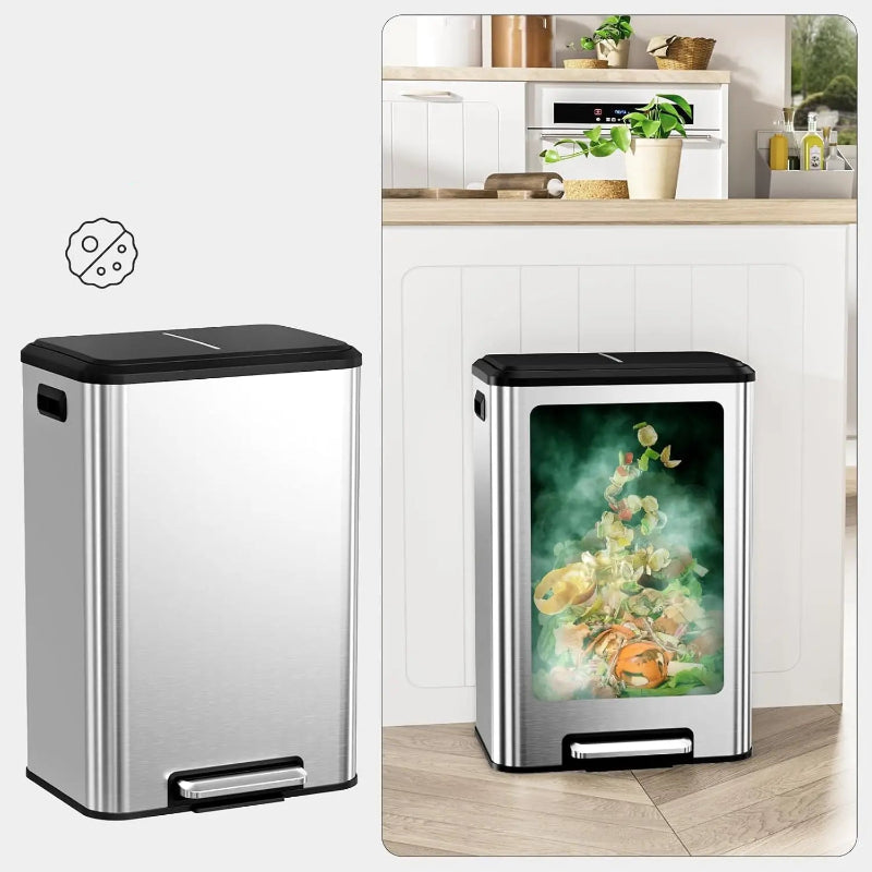 Poubelle de cuisine argentee 40L protection odeurs