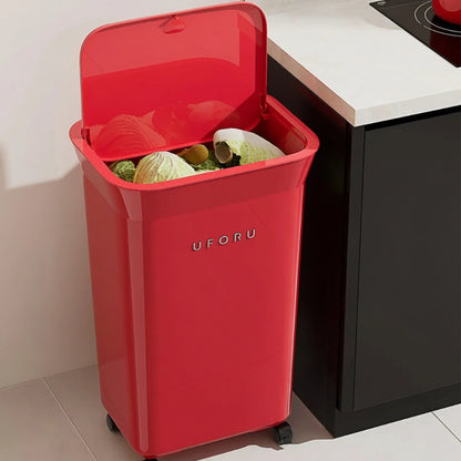 Le couvercle ouvert de la Poubelle de cuisine à roulettes 20L