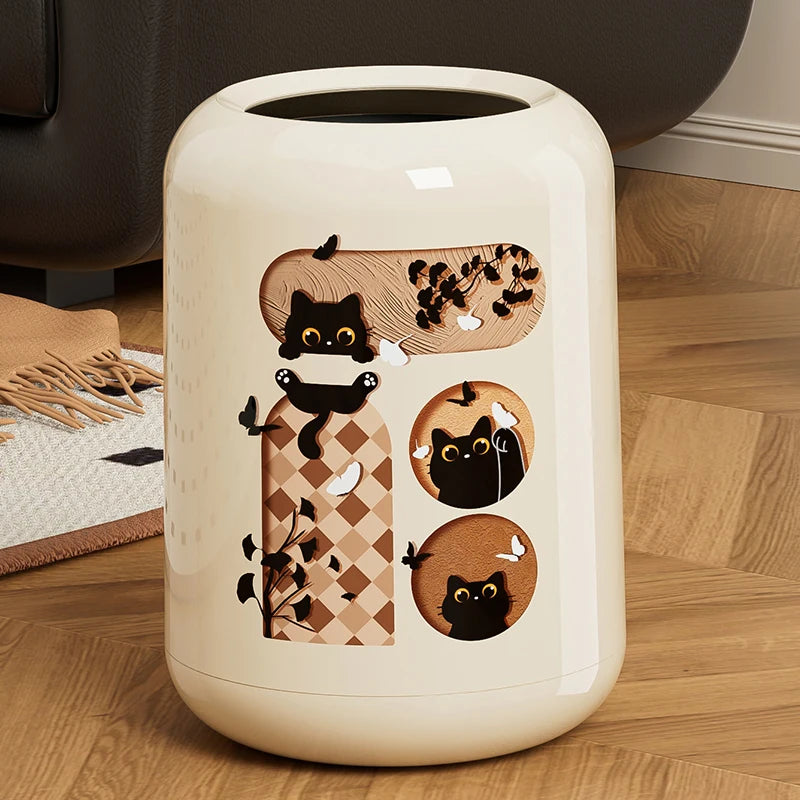 Poubelle design chaton mignon grimpant à la fenêtre