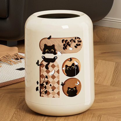 Poubelle design chaton mignon grimpant à la fenêtre