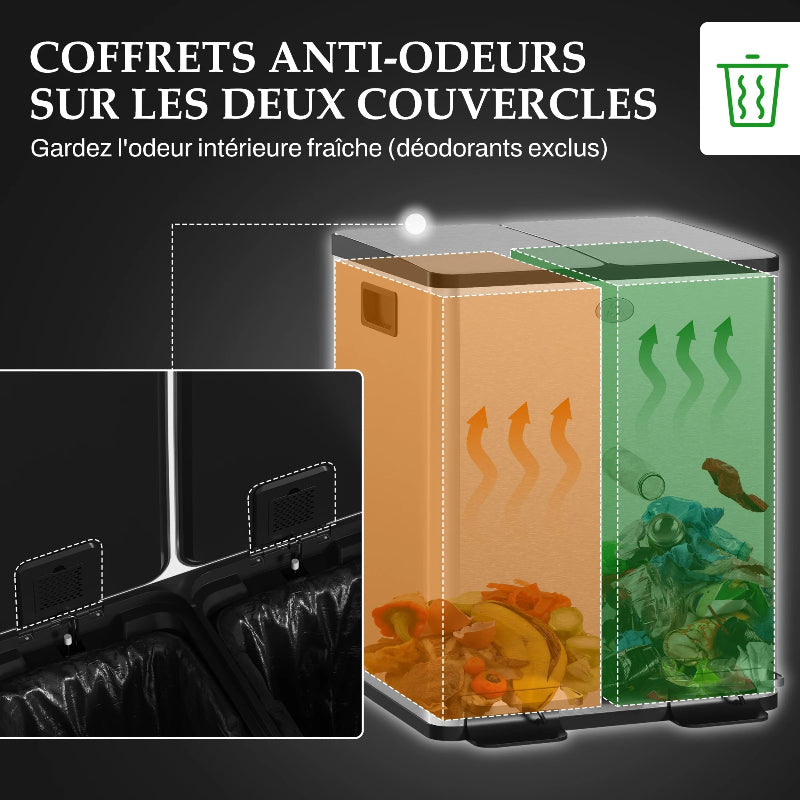 Poubelle double 2x20L en inox anti odeurs