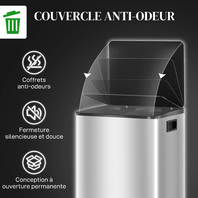 Le couvercle de la Poubelle double 2x30L argentee