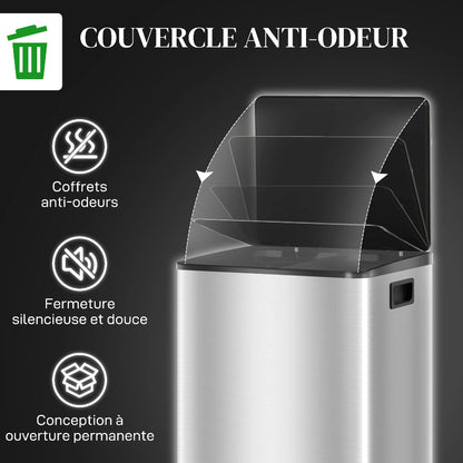 Le couvercle de la Poubelle double 2x30L argentee