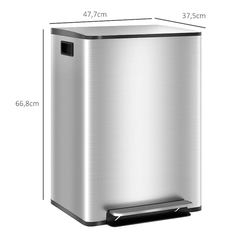Les dimensions de la Poubelle double 2x30L argentee