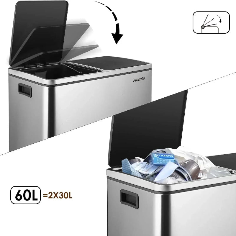 Capacité de la Poubelle à double compartiment 60L