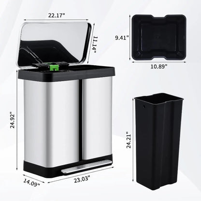 Dimension de la Poubelle à double compartiment 72L