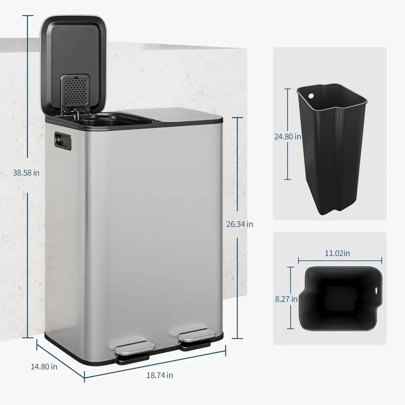 Dimension de la Poubelle à double compartiment en inox 30L
