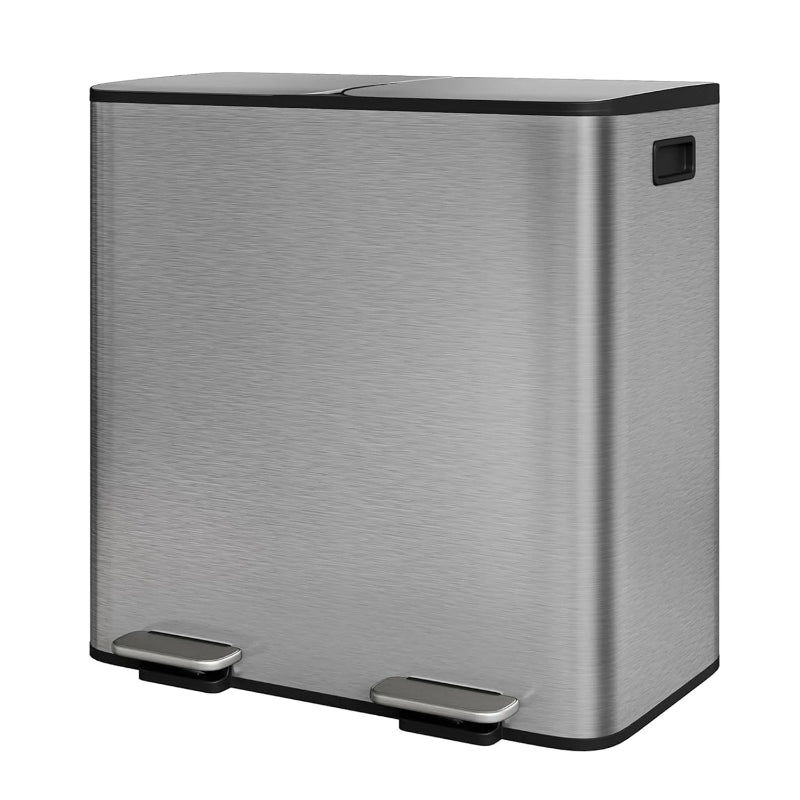 Poubelle à double compartiment en inox grise 40L
