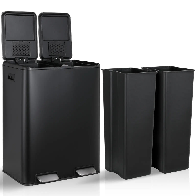 Poubelle à double compartiment noire 60L