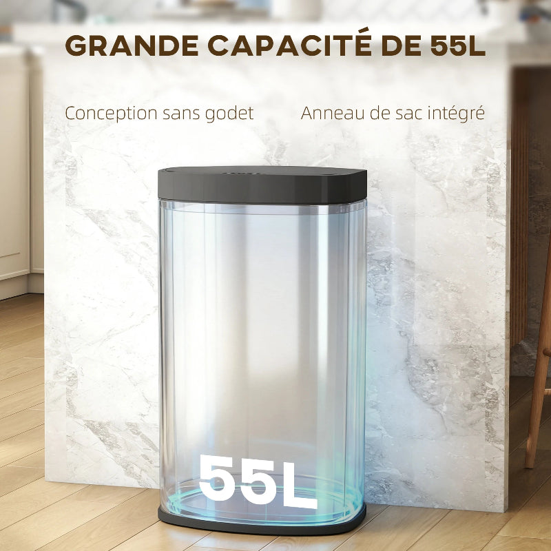 La capacité de la Poubelle electrique 55L en inox