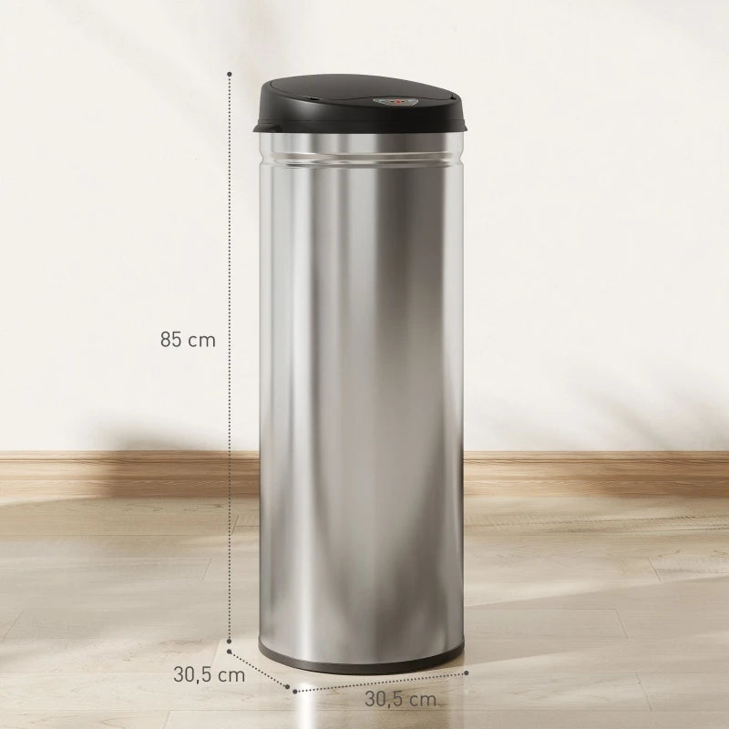 Dimension de la Poubelle electrique argentee 50L