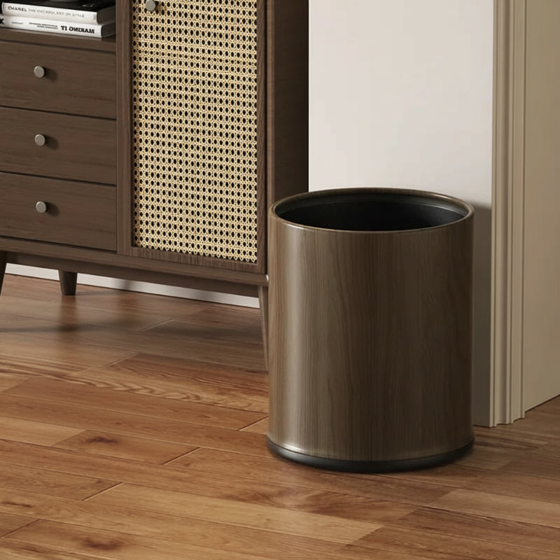 Poubelle en bois moderne ronde foncée 10L