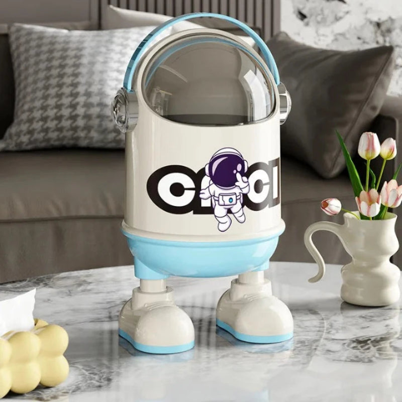 Poubelle en plastique design astronaute bleue