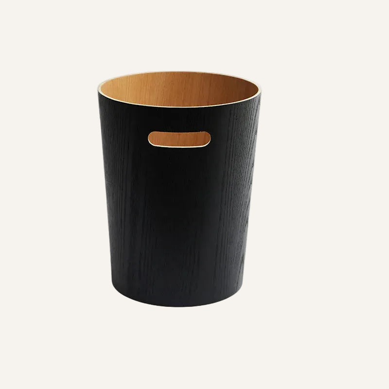 Poubelle japonaise en bois ronde noire