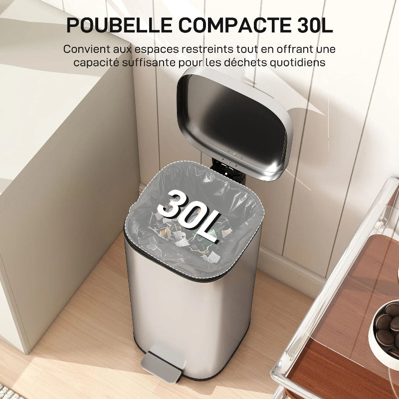 La capacité de la Poubelle à pedale en metal 30L