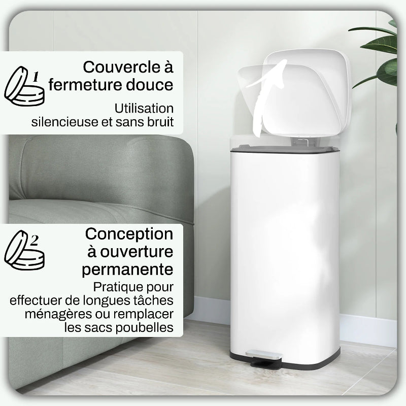 Le couvercle de la Poubelle à pedale en metal blanche 30L