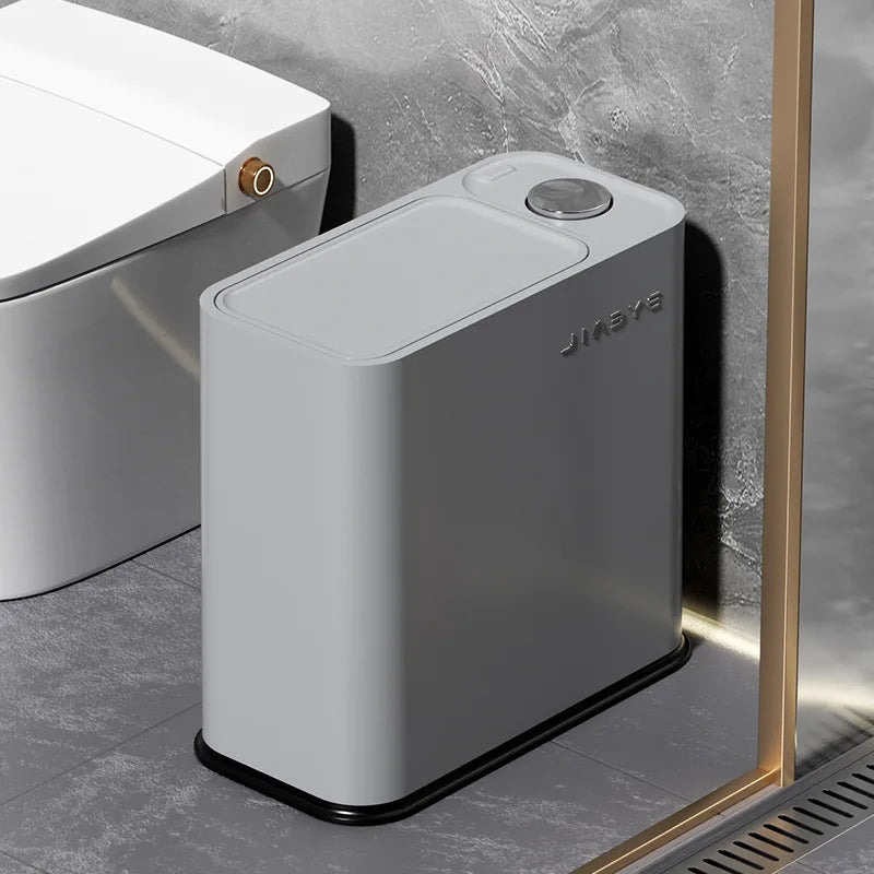Poubelle salle de bain couvercle à pression grise