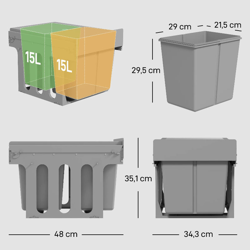 La dimension de la Poubelle sous evier à plusieurs compartiments 30L