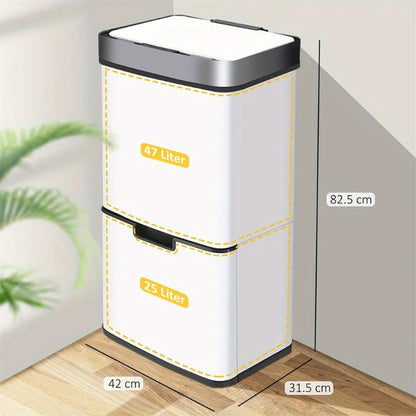 Dimension de la Poubelle à tri selectif blanche 72L 