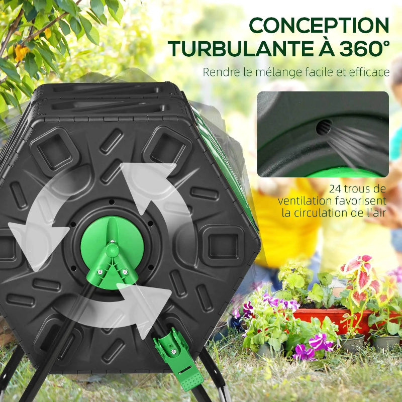 La circulation de l'air dans la poubelle extérieure à compost rotative