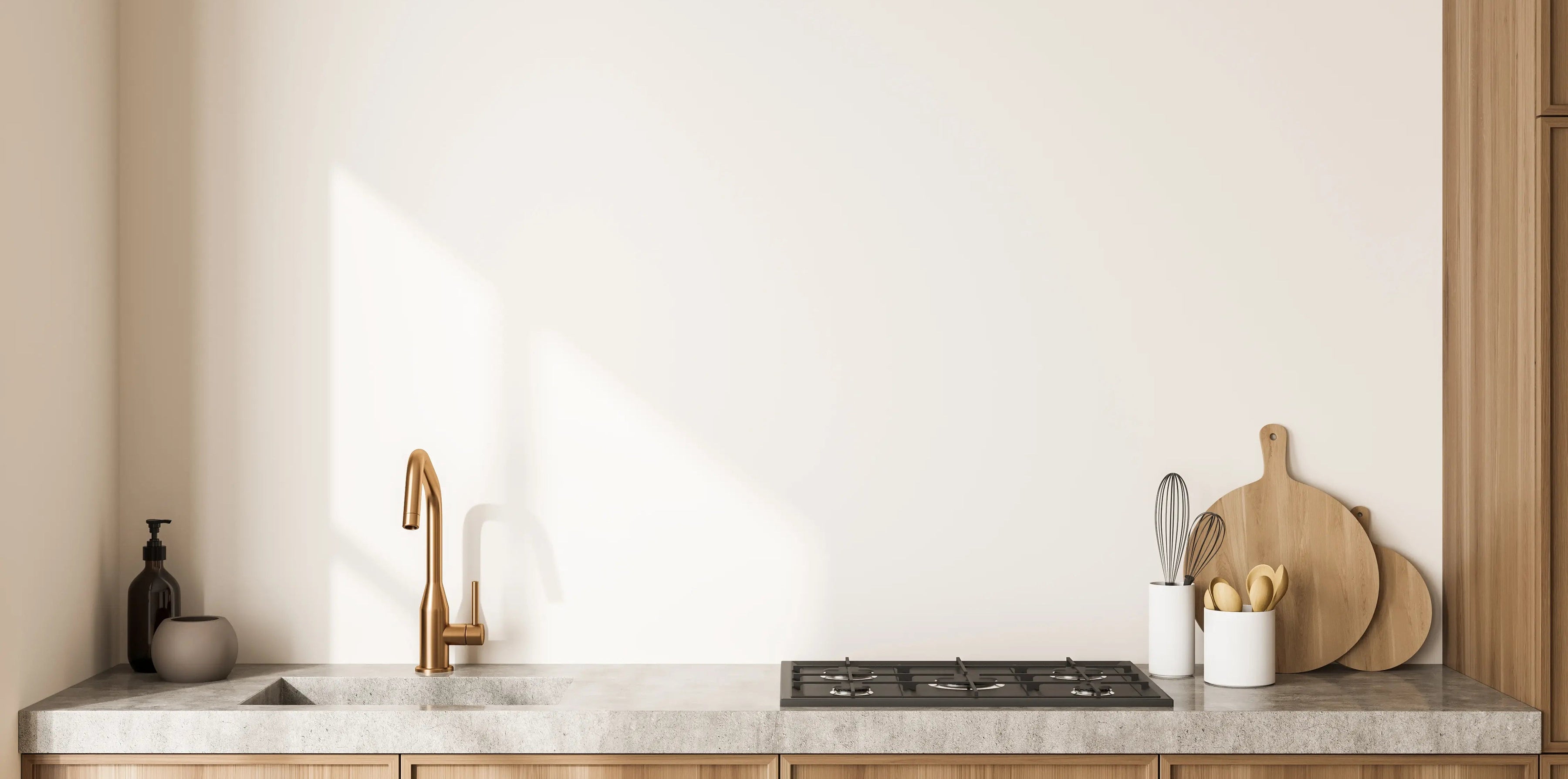 Cuisine scandinave avec reflet du soleil