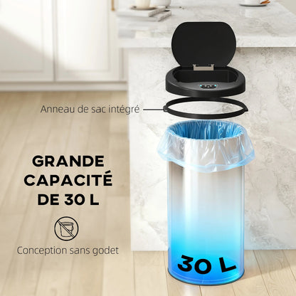 La capacité de la poubelle automatique 30L argentee