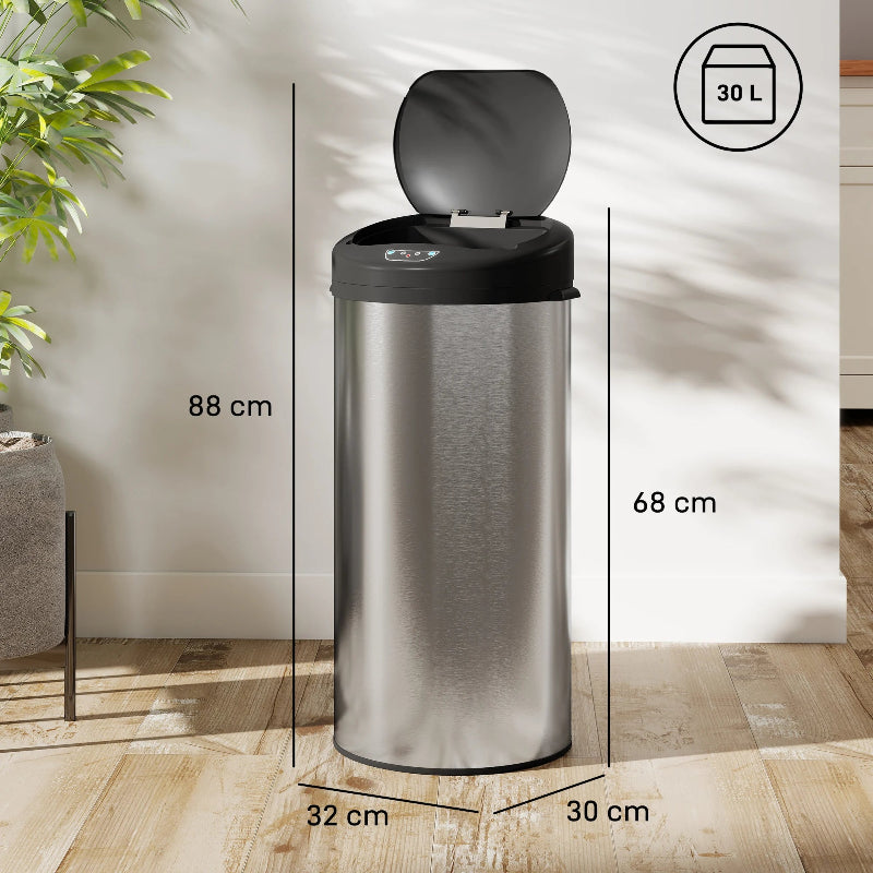 La dimension de la poubelle automatique 30L argentee