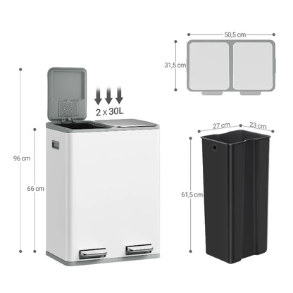 Dimension de la poubelle double 2x30L blanche