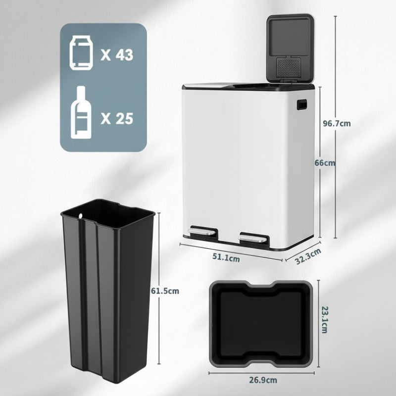 Dimension de la poubelle à double compartiment blanche 60L