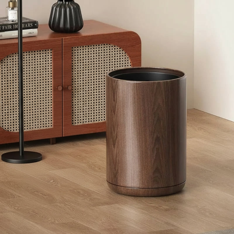 poubelle en metal imitation bois 8L ronde